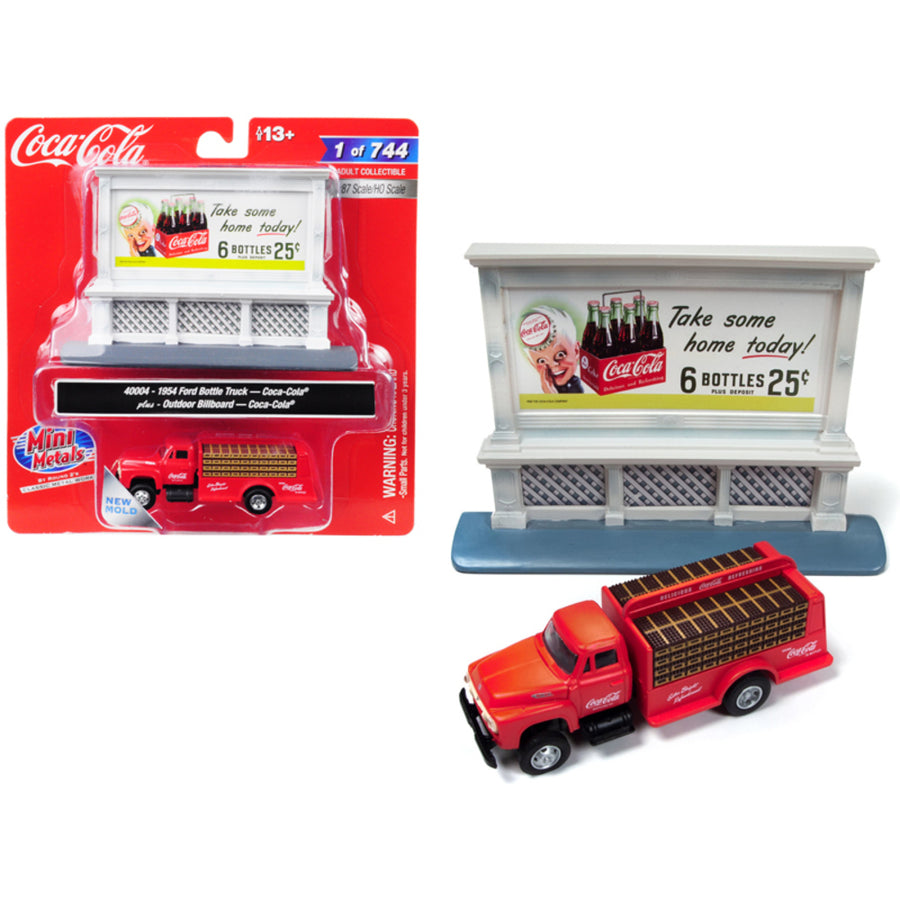 1954 Ford Bottle Truck Red Coca-cola With Outdoor Billboard Coca-cola 1/87 (ho) Scale Model By Classic Metal Works 40004