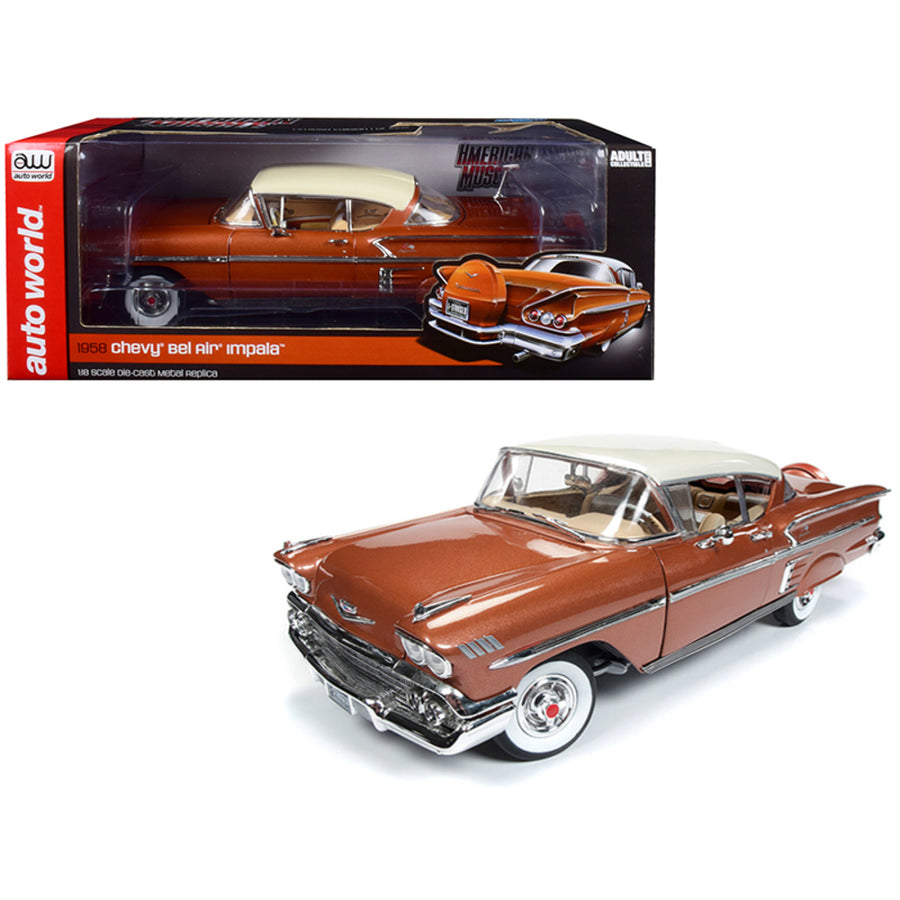 1958 Chevrolet Bel Air Impala Sierra Gold Metallic With Cream Top Limited Edition To 1,002 Pieces Worldwide 1/18 Diecast Model Car By Autoworld Amm1164