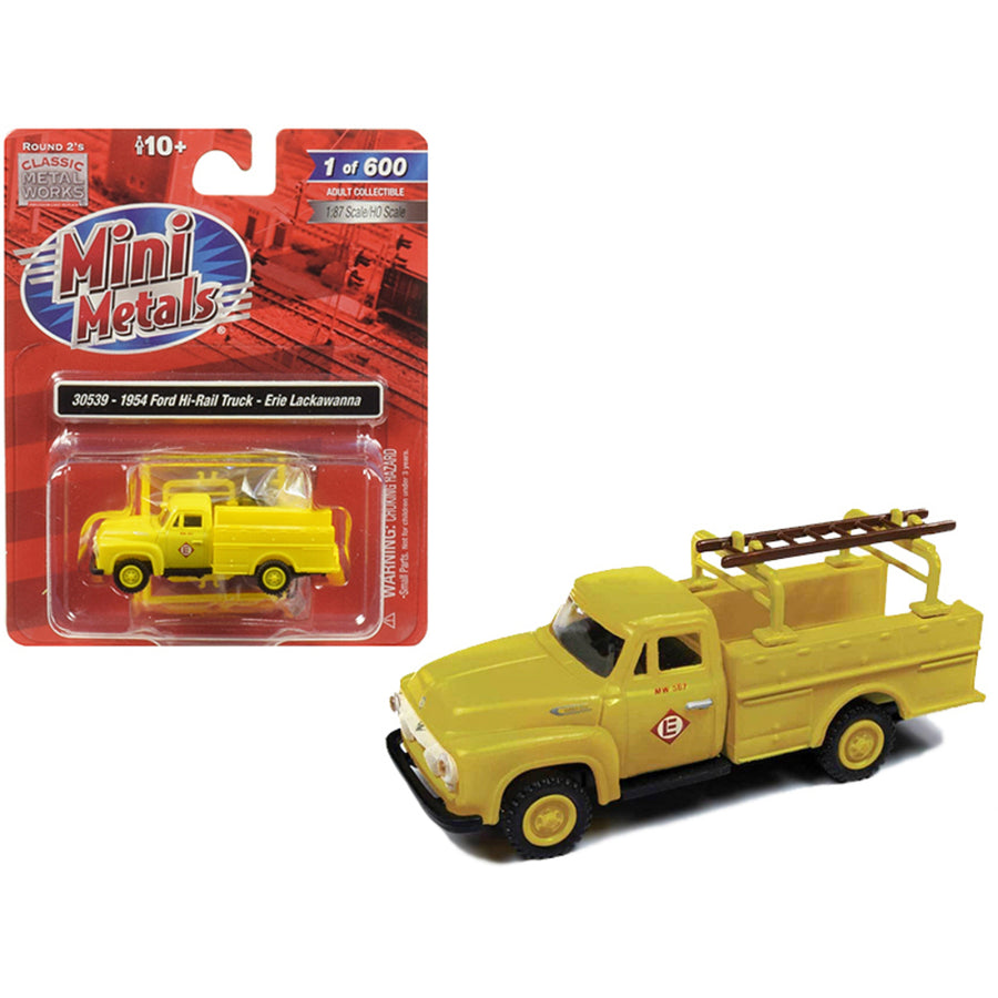 1954 Ford Hi-rail Truck Erie Lackawanna Yellow With Accessories 1/87 (ho) Scale Model By Classic Metal Works 30539