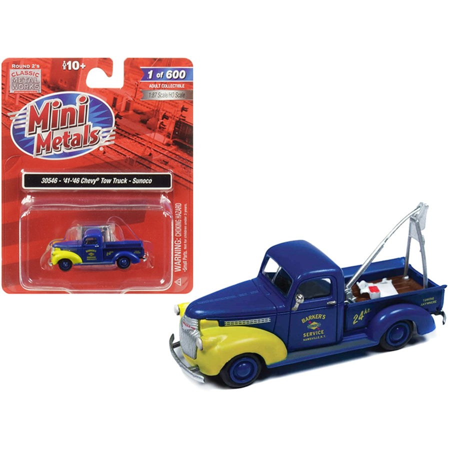 1941-1946 Chevrolet Tow Truck Sunoco Blue 1/87 (ho) Scale Model Car By Classic Metal Works 30546