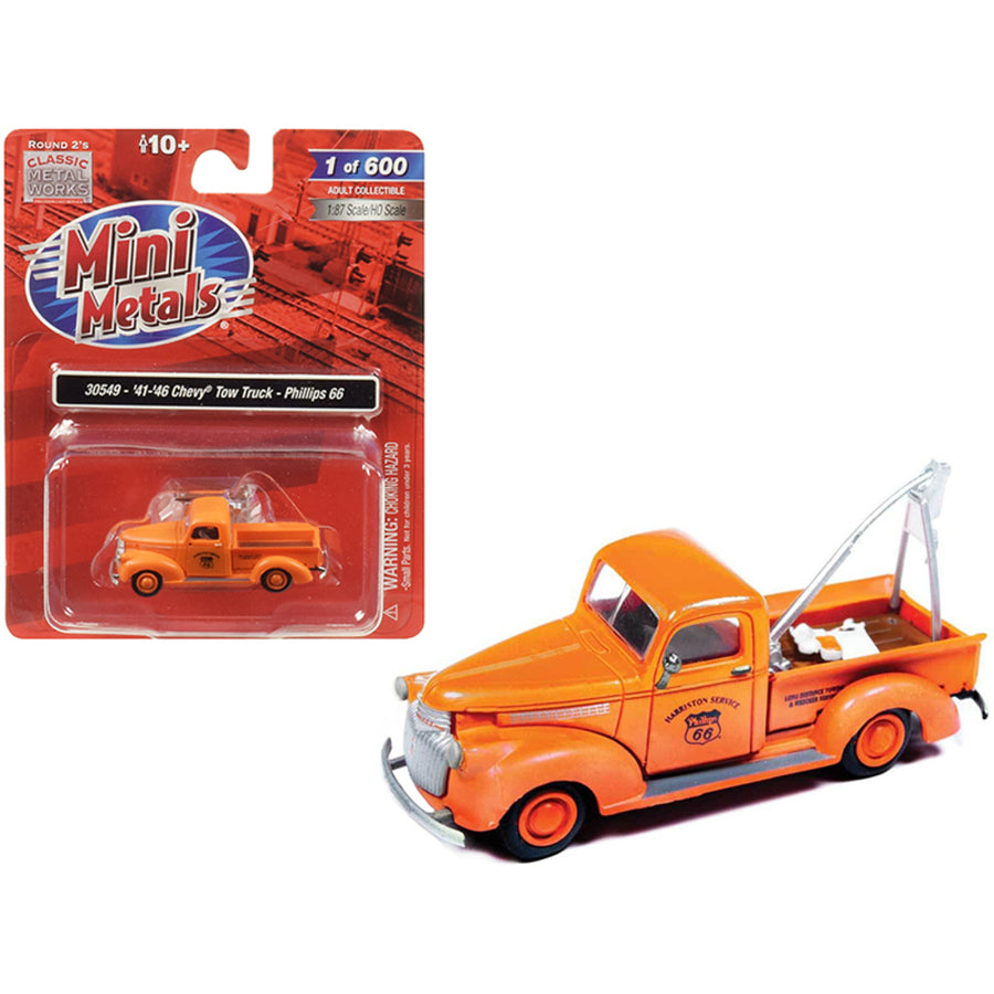 1941-1946 Chevrolet Tow Truck Phillips 66 Orange 1/87 (ho) Scale Model Car By Classic Metal Works 30549