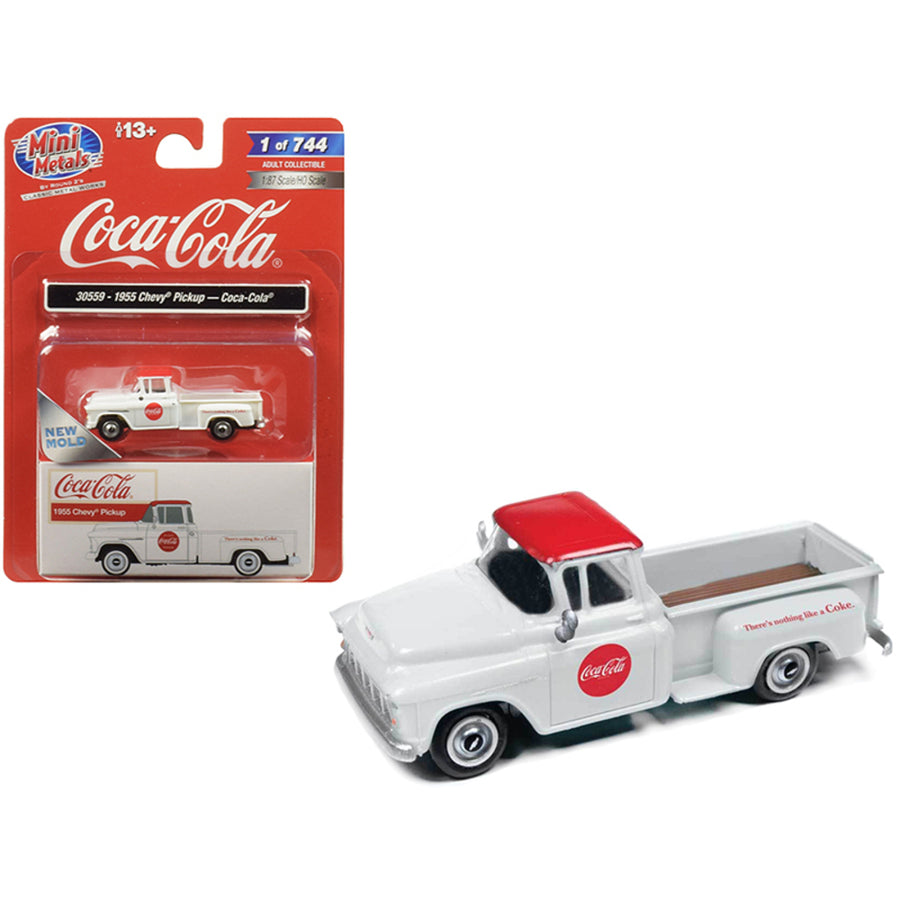 1955 Chevrolet Pickup Truck Coca Cola White With Red Top 1/87 (ho) Scale Model Car By Classic Metal Works 30559