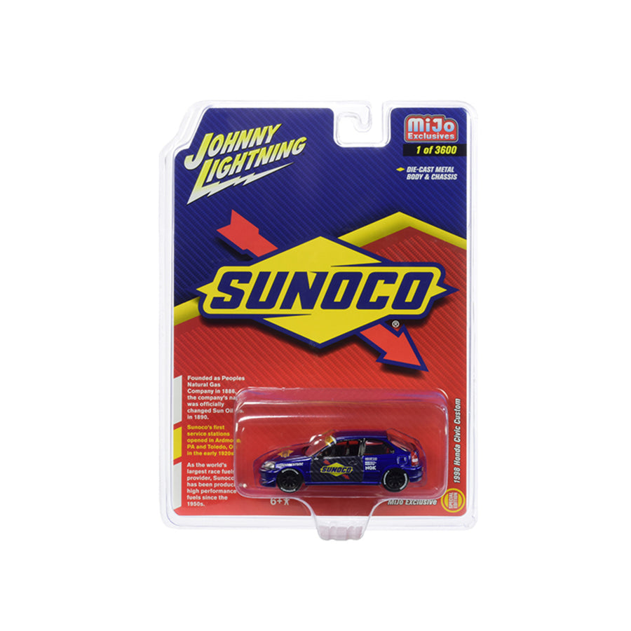 1998 Honda Civic Custom Dark Blue Sunoco Limited Edition To 3,600 Pieces Worldwide 1/64 Diecast Model Car By Johnny Lightning Jlcp7193