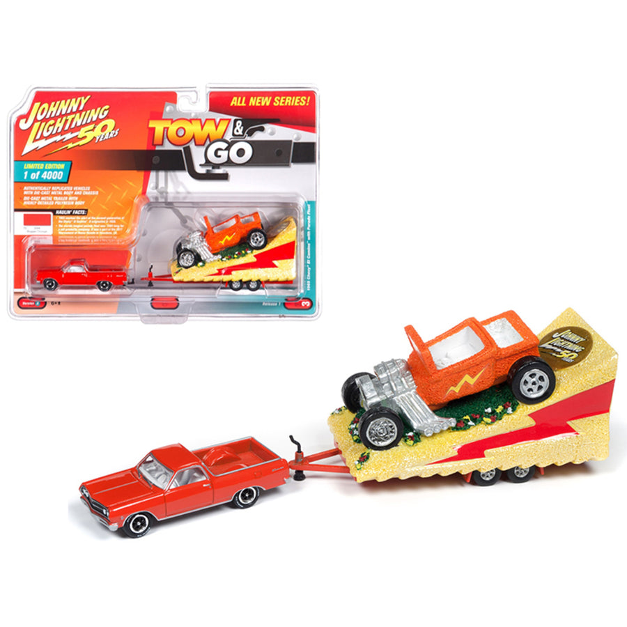 1965 Chevrolet El Camino Hugger Orange With Parade Float Limited Edition To 4,000 Pieces Worldwide Tow & Go Series 1 1/64 Diecast Model Car By Johnny Lightning Jltg001b-1965chevy-orange