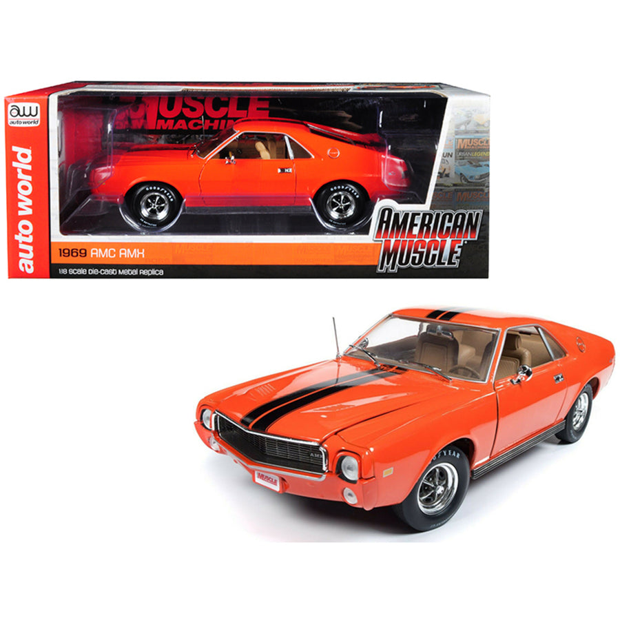 1969 Amc Amx Hardtop Big Bad Orange With Black Stripes Hemmings Muscle Machines Limited Edition To 1,002 Pieces Worldwide 1/18 Diecast Model Car By Autoworld Amm1170