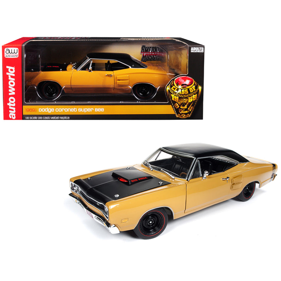 1969/5 Dodge Coronet Six Pack Super Bee Hardtop Butterscotch Orange With Black Top And Black Hood Class Of 1969 Limited Edition To 702 Pieces Worldwide 1/18 Diecast Model Car By Autow Amm1172