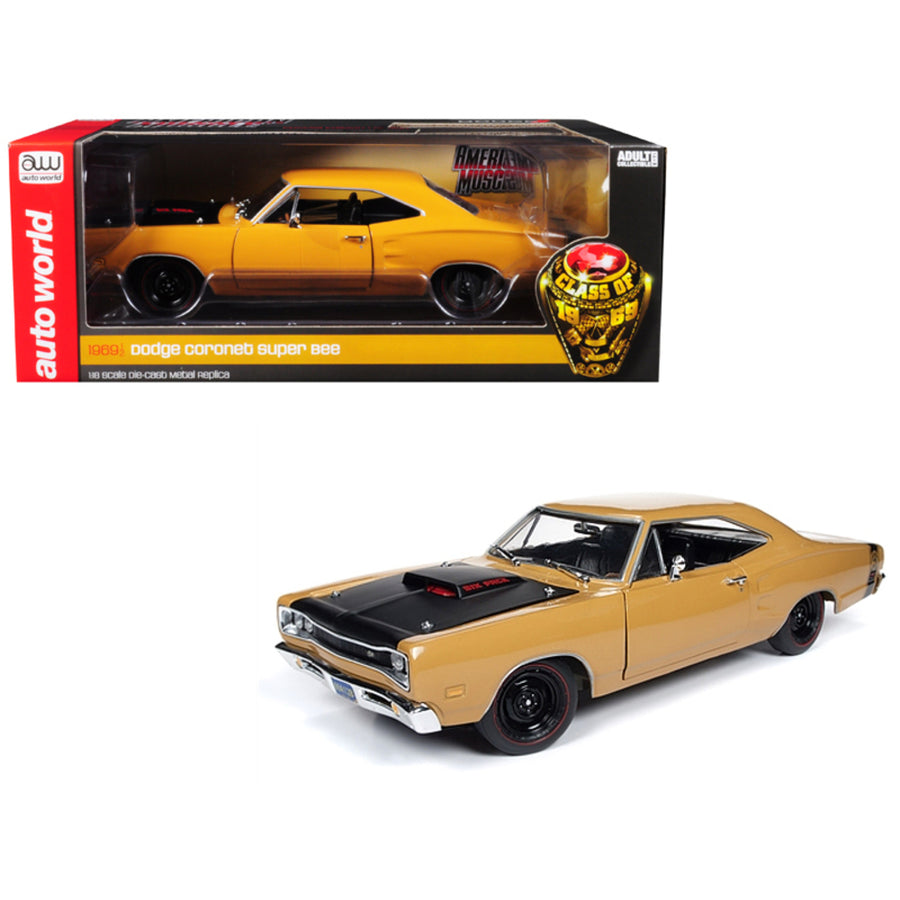 1969/5 Dodge Coronet Six Pack Super Bee Hardtop Butterscotch Orange With Black Hood Class Of 1969 Special Limited Edition To 300 Pieces Worldwide 1/18 Diecast Model Car By Autoworld Amm1173