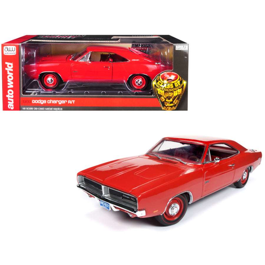 1969 Dodge Charger R/t Charger Red With Red Interior Class Of 1969 Limited Edition To 1,002 Pieces Worldwide 1/18 Diecast Model Car By Autoworld Amm1174