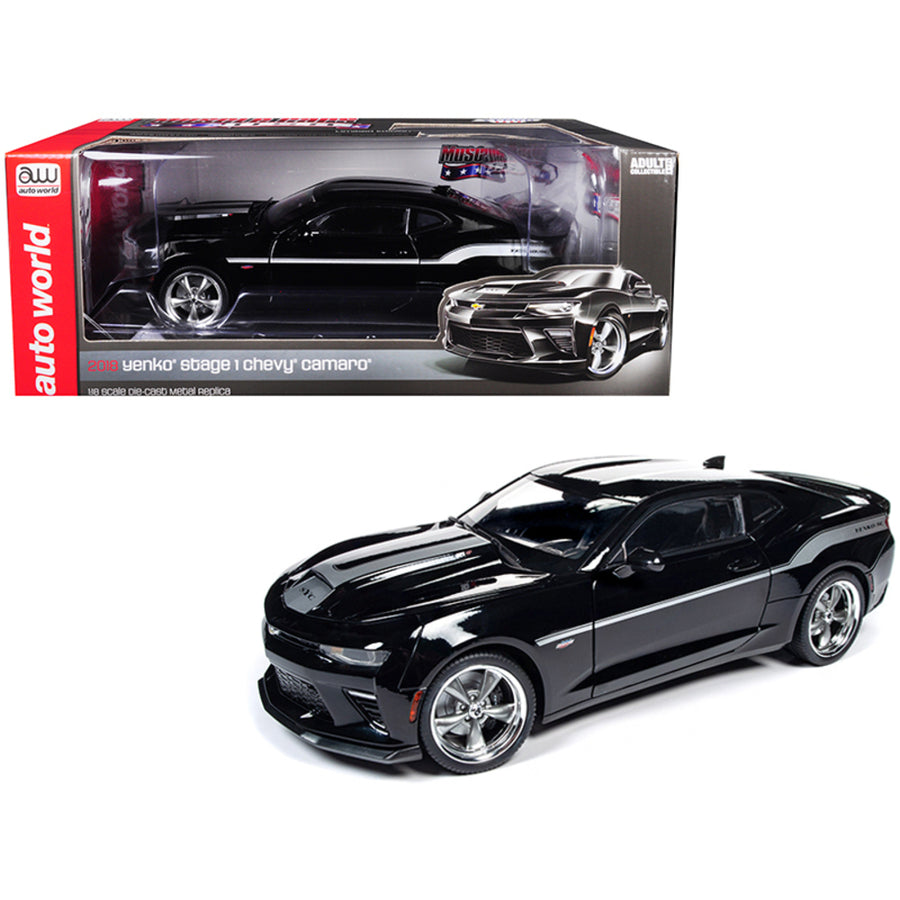 2018 Chevrolet Camaro Yenko/sc Stage I Coupe Black With Silver Stripes Limited Edition To 702 Pieces Worldwide 1/18 Diecast Model Car By Autoworld Aw254