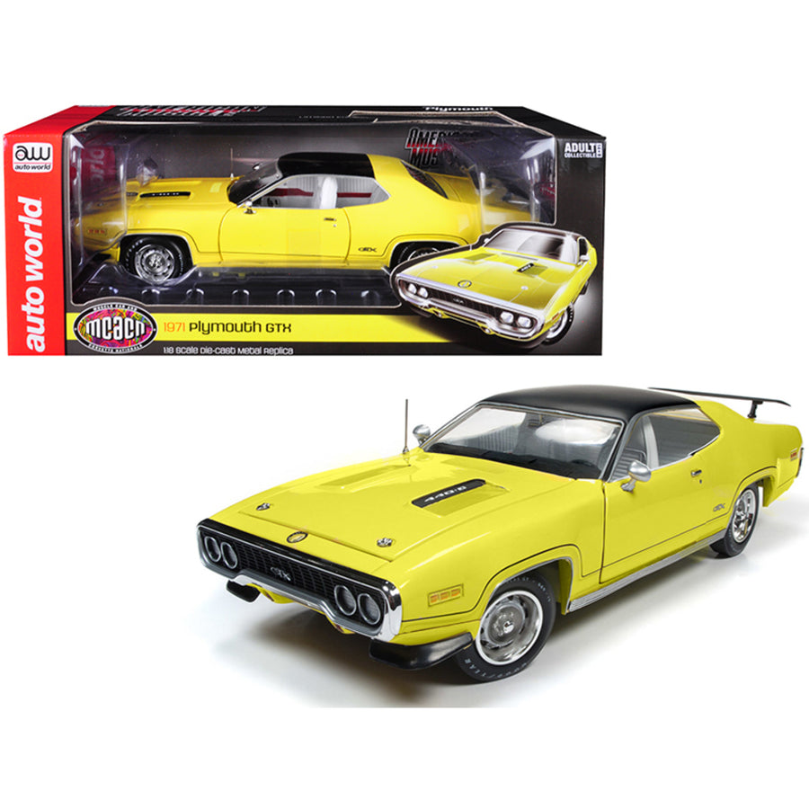 1971 Plymouth Gtx Hardtop Lemon Twist With Black Top Muscle Car & Corvette Nationals (mcacn) Limited Edition To 996 Pieces Worldwide 1/18 Diecast Model Car By Autoworld Amm1186