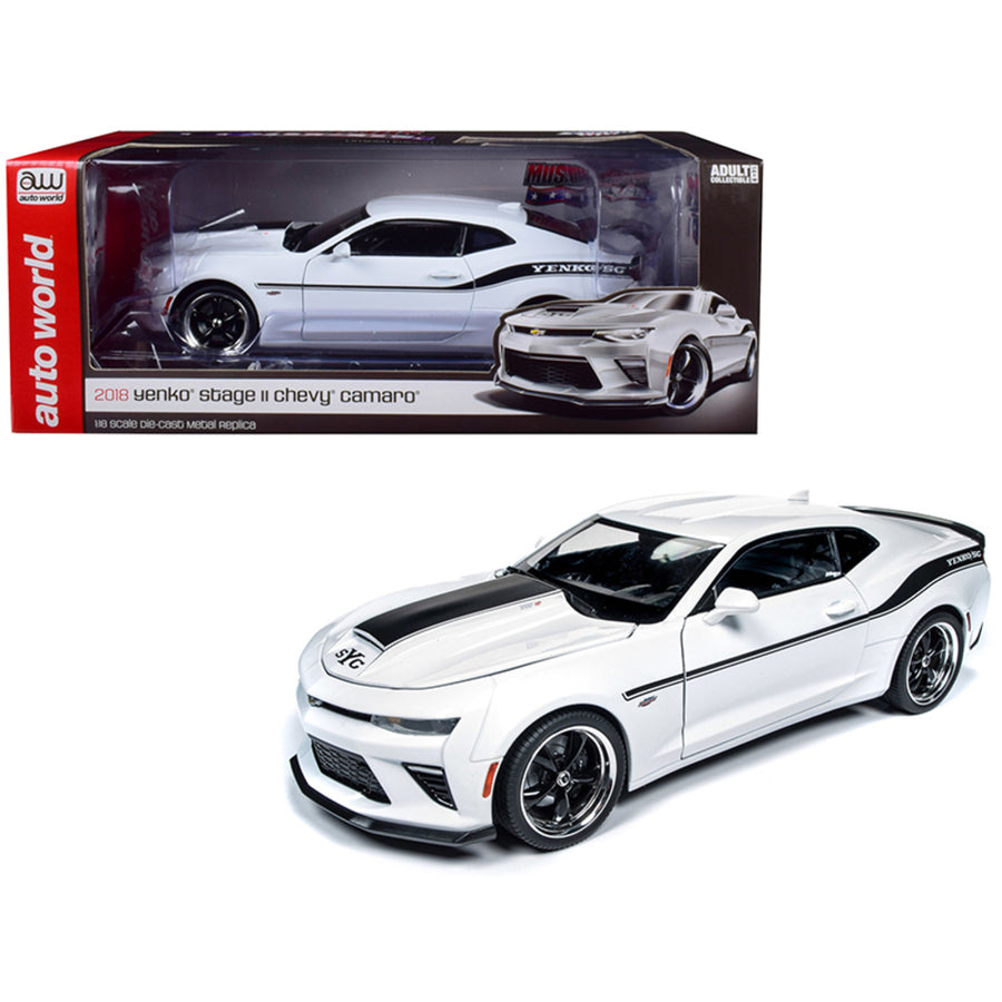 2018 Chevrolet Camaro Yenko/sc Stage Ii Coupe White With Black Stripes Limited Edition To 702 Pieces Worldwide 1/18 Diecast Model Car By Autoworld Aw253