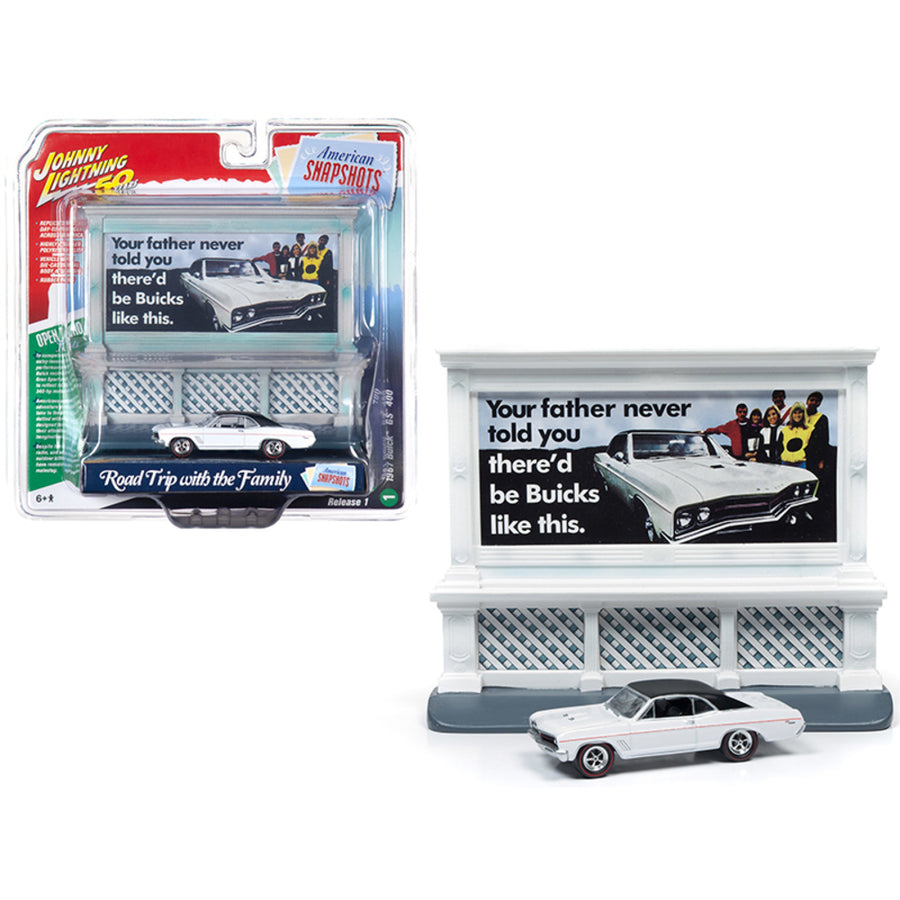 1967 Buick Gs 400 White With Buick City Billboard Johnny Lightning 50th Anniversary 1/64 Diecast Model Car By Johnny Lightning Jlac001-buick