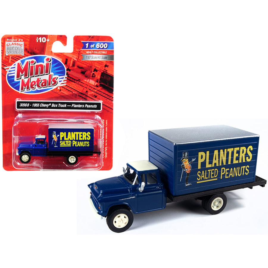 1955 Chevrolet Box Truck Planters Peanuts Dark Blue 1/87 (ho) Scale Model By Classic Metal Works 30568