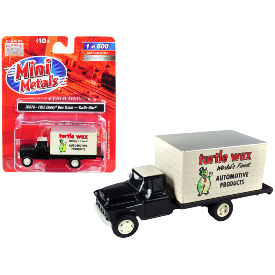 1955 Chevrolet Box Truck Turtle Wax Black And Cream 1/87 (ho) Scale Model By Classic Metal Works 30570