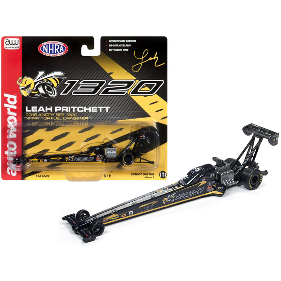 2018 Funny Car Nhra Leah Pritchett Angry Bee 1320 Tfd 1/64 Diecast Model Car By Autoworld Awsp021