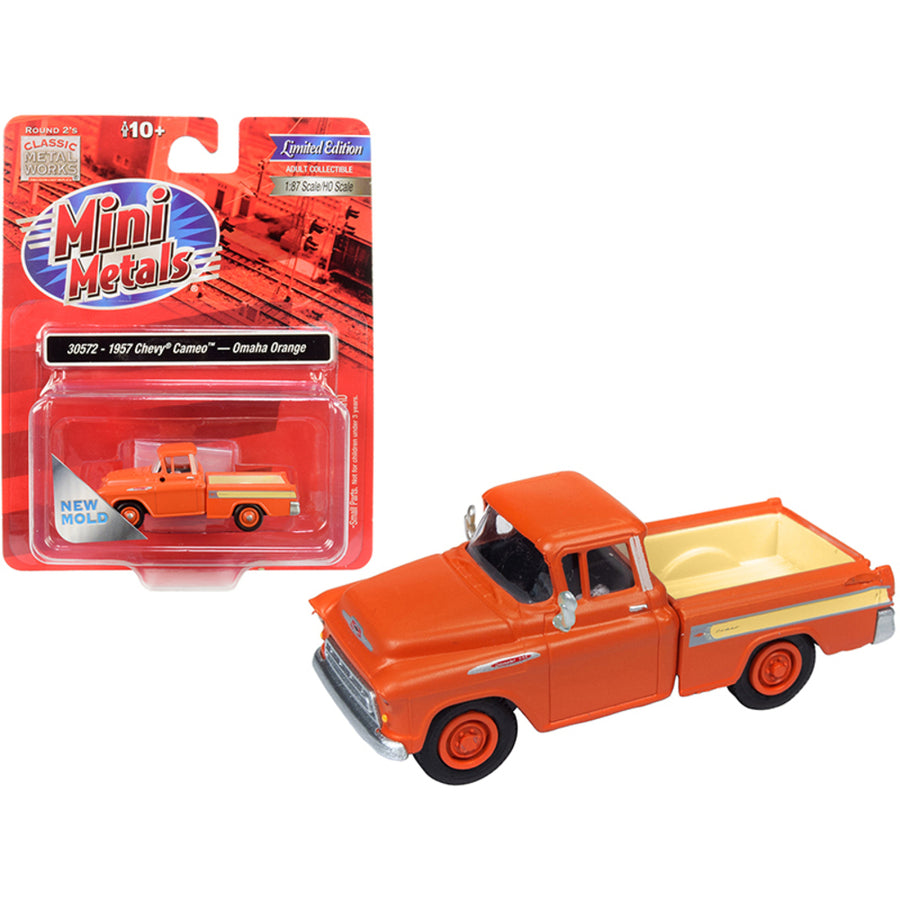 1957 Chevrolet Cameo Pickup Truck Omaha Orange 1/87 (ho) Scale Model Car By Classic Metal Works 30572