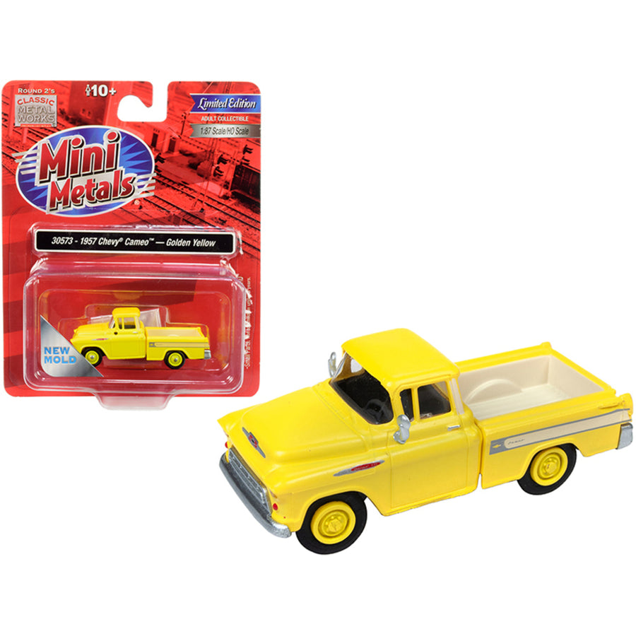 1957 Chevrolet Cameo Pickup Truck Golden Yellow 1/87 (ho) Scale Model Car By Classic Metal Works 30573