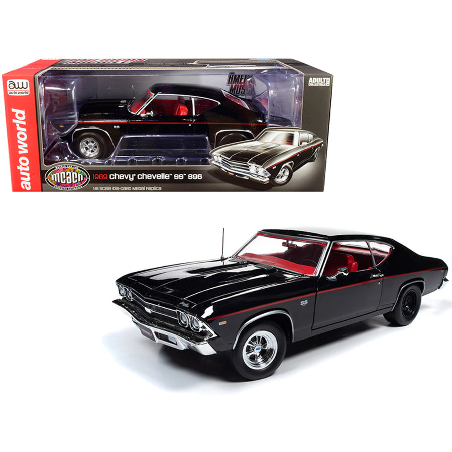 1969 Chevrolet Chevelle Ss 396 Tuxedo Black With Red Interior Muscle Car & Corvette Nationals (mcacn) Limited Edition To 1,002 Pieces Worldwide 1/18 Diecast Model Car By Autoworld Amm1190