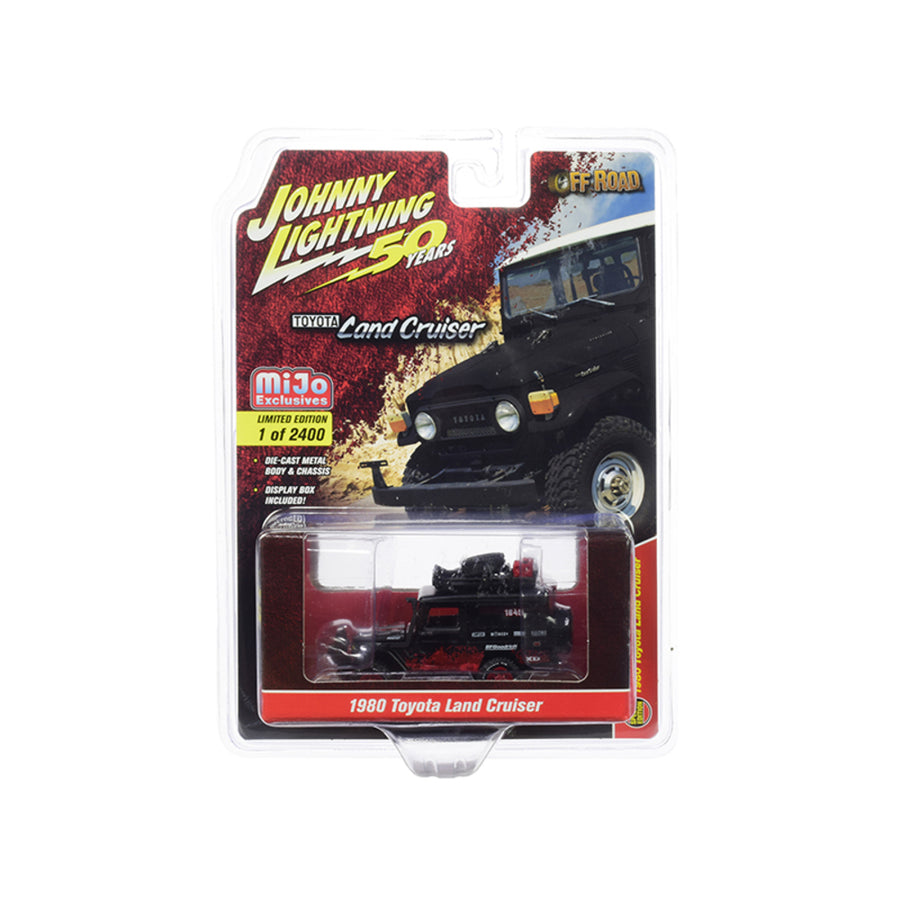 1980 Toyota Land Cruiser Matt Black And Red With Accessories Off-road Johnny Lightning 50th Anniversary Limited Edition To 2,400 Pieces Worldwide 1/64 Diecast Model Car By Johnny Ligh Jlcp7236