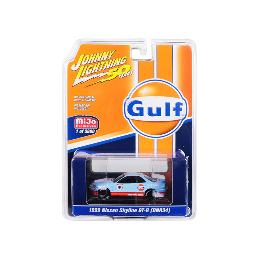 1999 Nissan Skyline Gt-r (bnr34) Gulf Oil Johnny Lightning 50th Anniversary Limited Edition To 3,600 Pieces Worldwide 1/64 Diecast Model Car By Johnny Lightning Jlcp7237