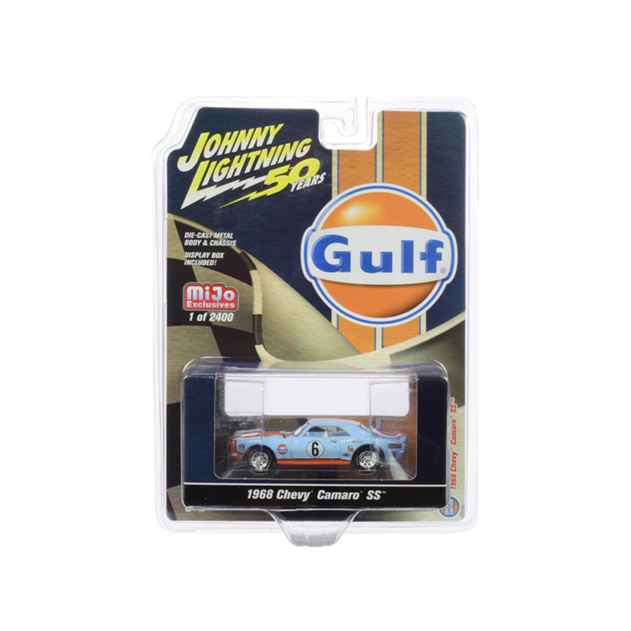 1968 Chevrolet Camaro Ss #6 Gulf Oil Light Blue And Orange Limited Edition To 2,400 Pieces Worldwide 1/64 Diecast Model Car By Johnny Lightning Jlcp7240