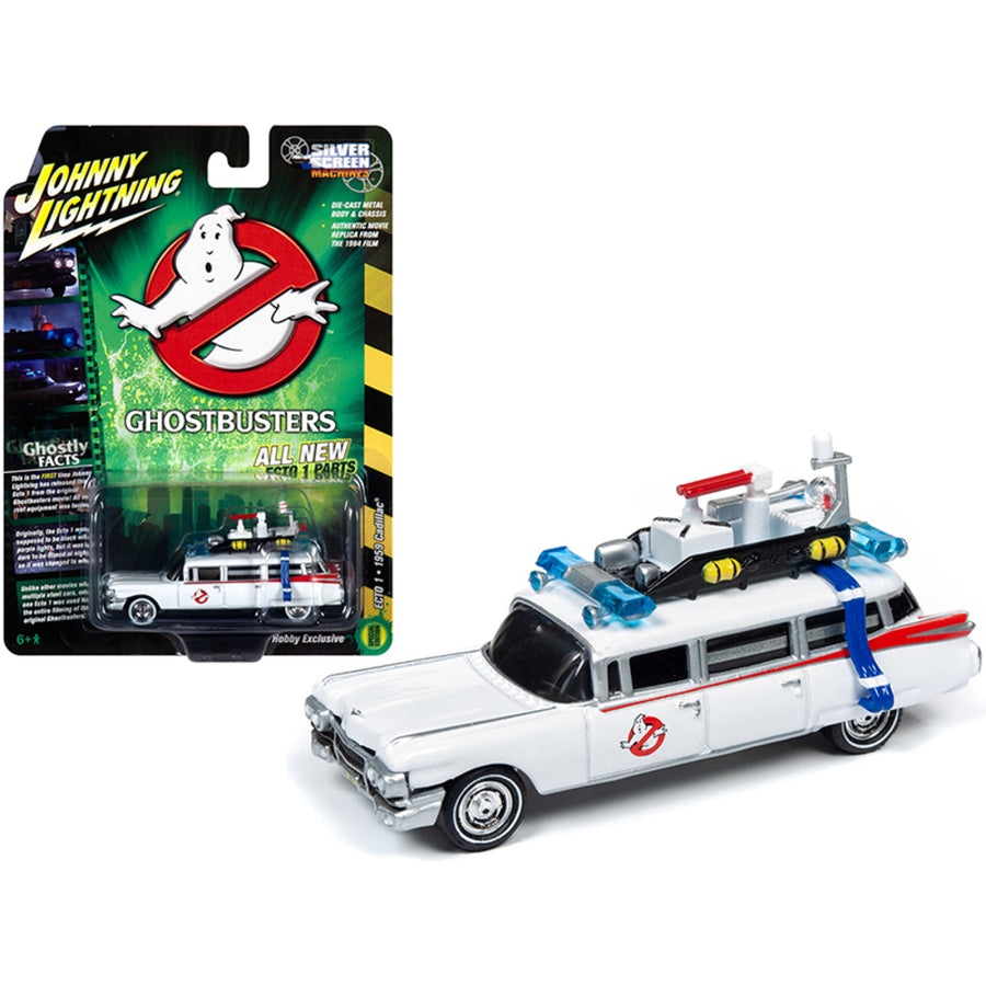 1959 Cadillac Eldorado Ecto-1 Ambulance White Ghostbusters (1984) Movie 1/64 Diecast Model Car By Johnny Lightning Jlss006