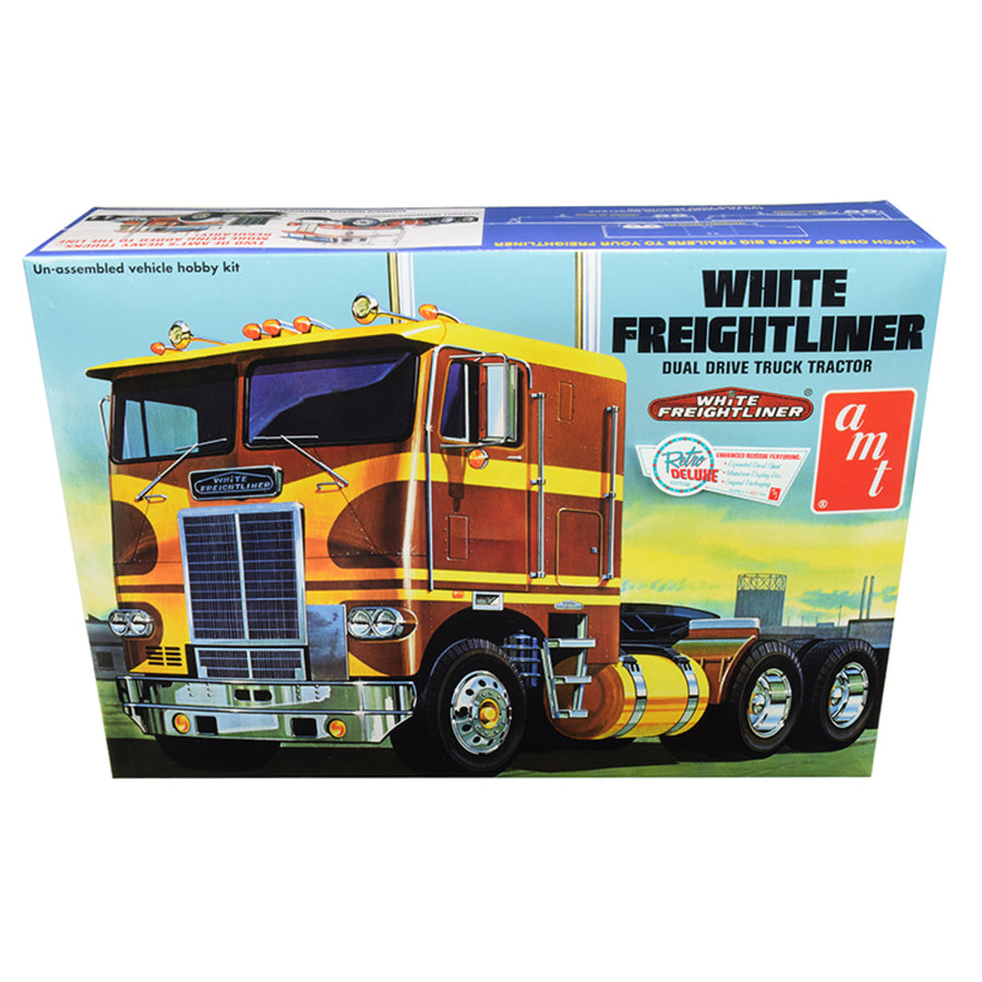 Skill 3 Model Kit White Freightliner Dual Drive Truck Tractor 1/25 Scale Model By Amt Amt620