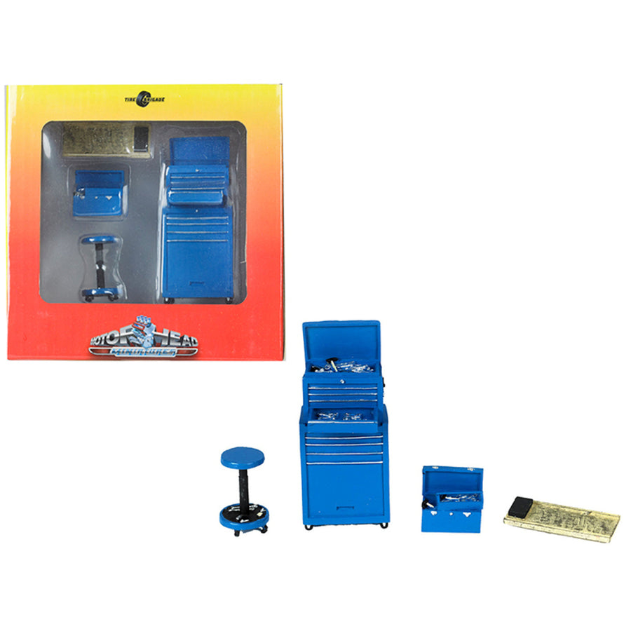 Tire Brigade 4 Piece Tool Set Blue 1/18 By Motorhead Miniatures Mh190