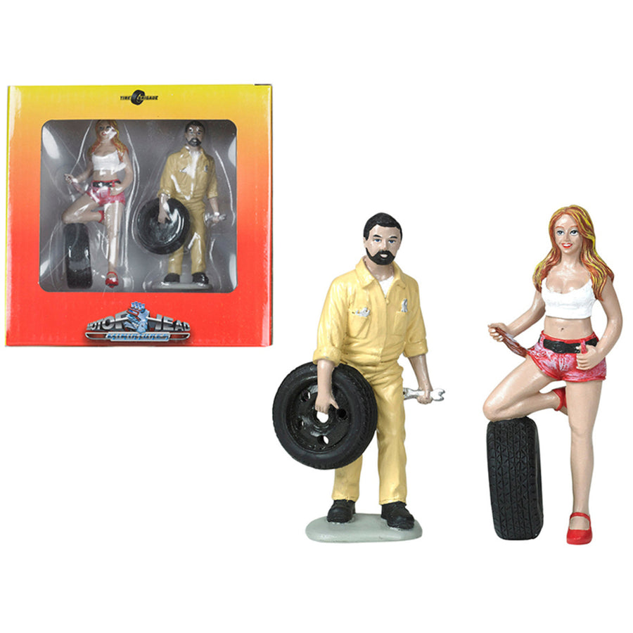 Andie And Gary Tire Brigade 2 Piece Figurine Set 1/18 By Motorhead Miniatures Mh767