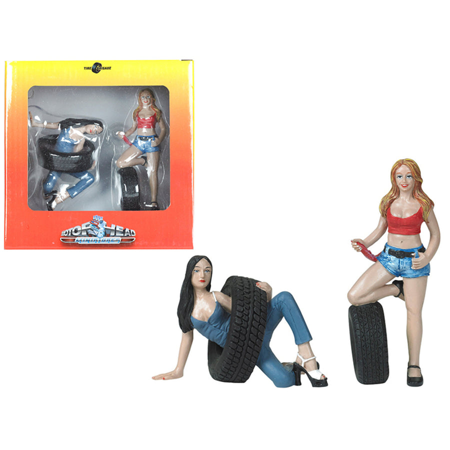 Val And Andie Tire Brigade 2 Piece Figurine Set 1/18 By Motorhead Miniatures Mh772