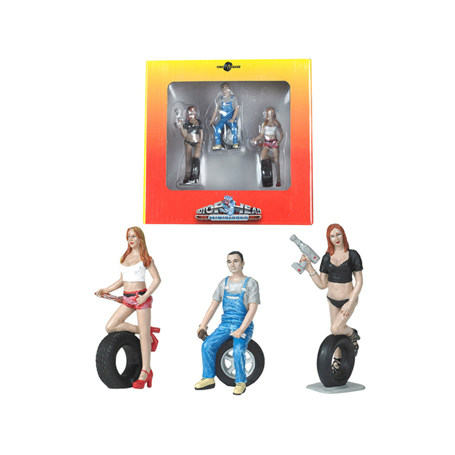 Andie, Derek And Michele Tire Brigade 3 Piece Figurine Set 1/24 By Motorhead Miniatures Mh773