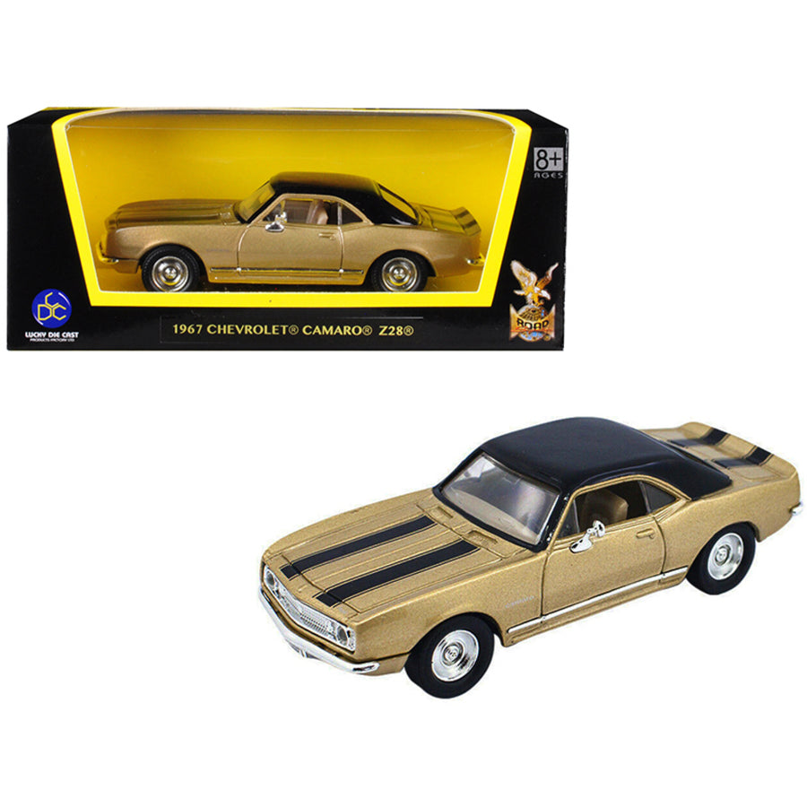 1967 Chevrolet Camaro Z-28 Gold With Black Stripes And Black Top 1/43 Diecast Model Car By Road Signature 94216gld