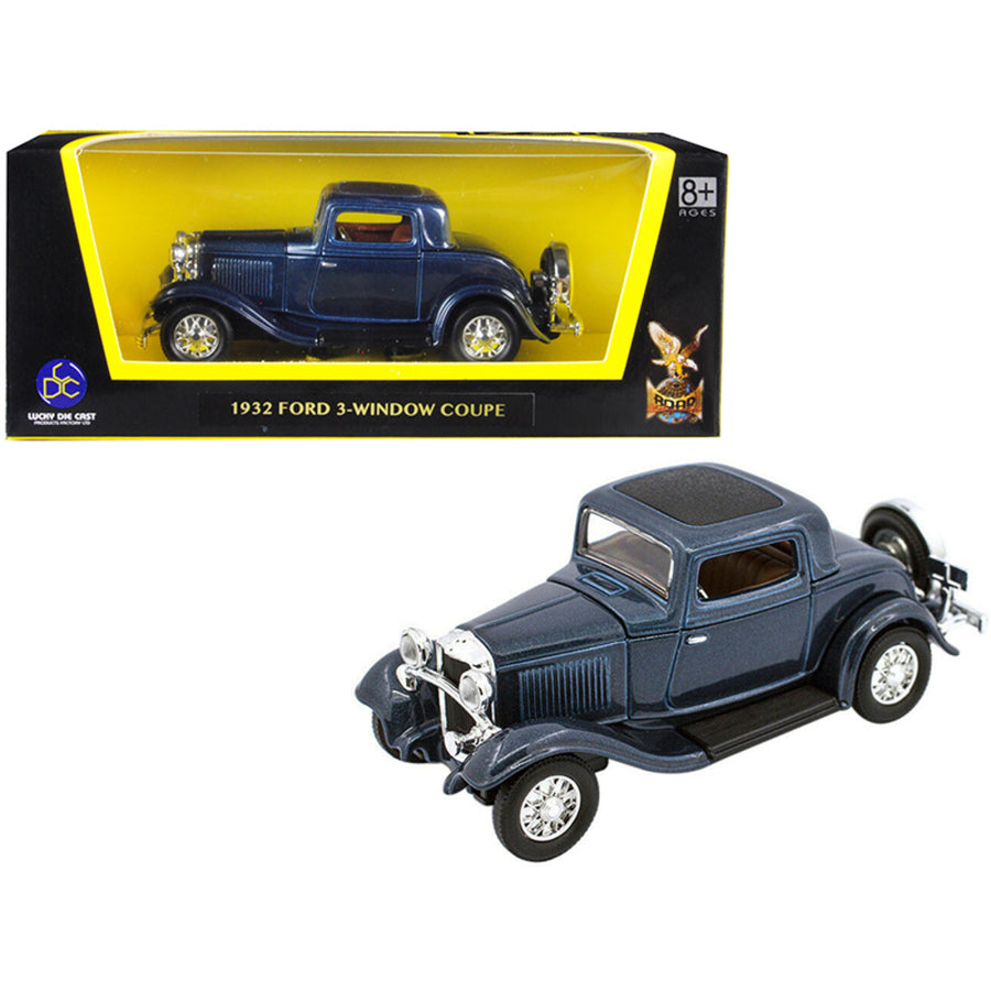 1932 Ford 3 Window Coupe Metallic Dark Blue 1/43 Diecast Model Car By Road Signature 94231dkbl