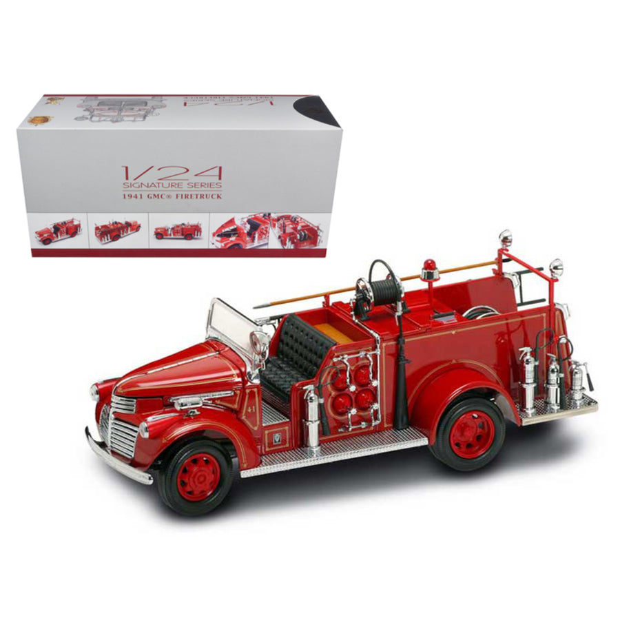 1941 Gmc Fire Engine Red With Accessories 1/24 Diecast Model Car By Road Signature 20068
