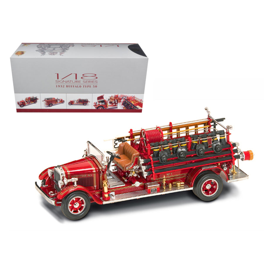 1932 Buffalo Type 50 Fire Truck Red With Accessories 1/24 Diecast Model By Road Signature 20188r