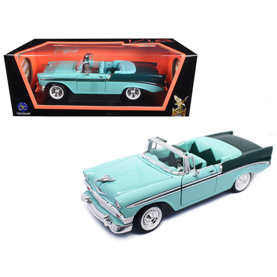 1956 Chevrolet Bel Air Convertible Green/dark Green 1/18 Diecast Model Car By Road Signature 92128grn/bk