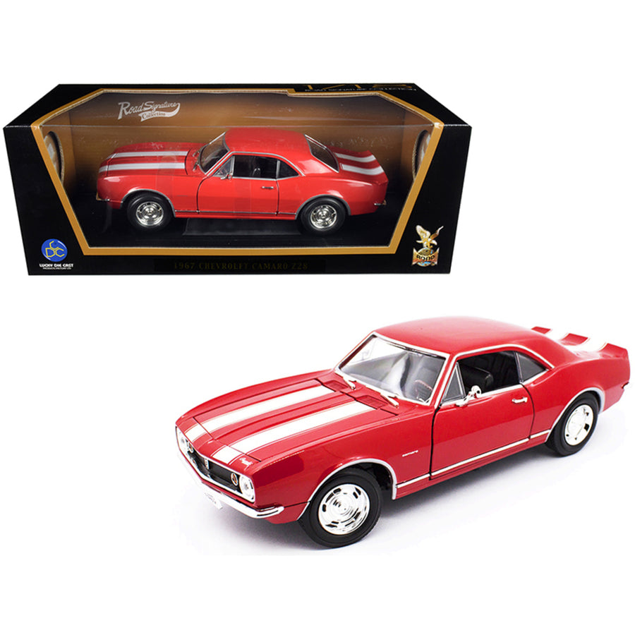 1967 Chevrolet Camaro Z/28 Red With White Stripes 1/18 Diecast Model Car By Road Signature 92188r