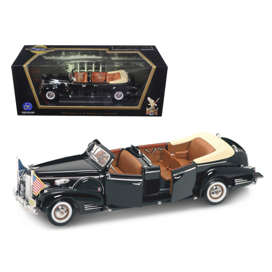 1938 Cadillac V-16 Roosevelt Limousine With Flags 1/24 Diecast Car Model By Road Signature 24028