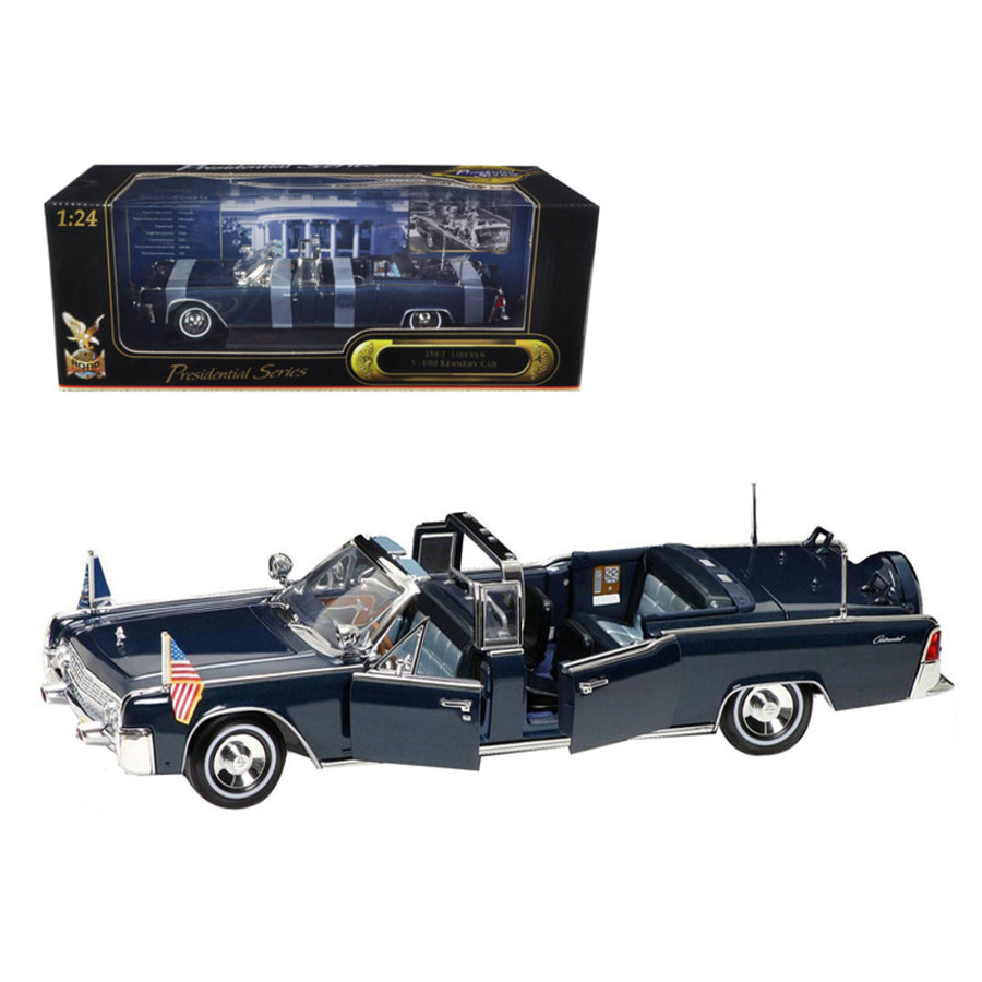 1961 Lincoln X-100 Kennedy Limousine Blue With Flags 1/24 Diecast Model Car By Road Signature 24048