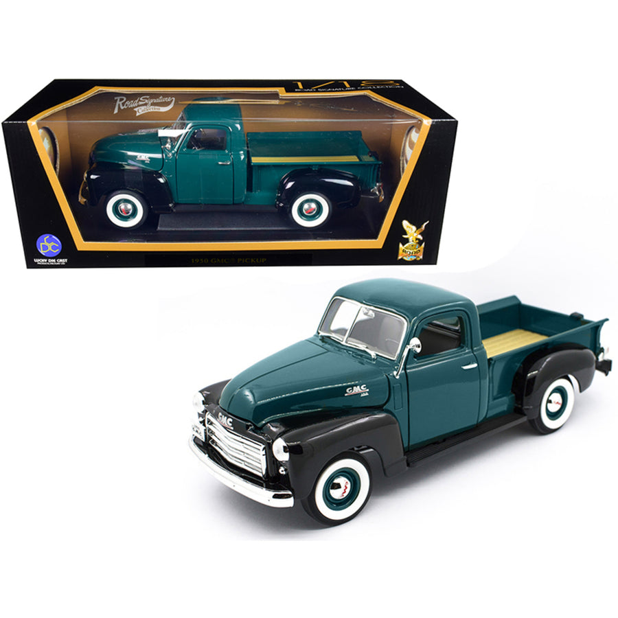 1950 Gmc Pickup Truck Dark Green And Black 1/18 Diecast Model Car By Road Signature 92648grn-bk