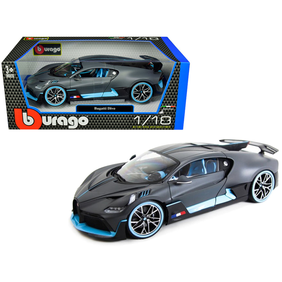 Bugatti Divo Matt Gray With Blue Accents 1/18 Diecast Model Car By Bburago 11045gry