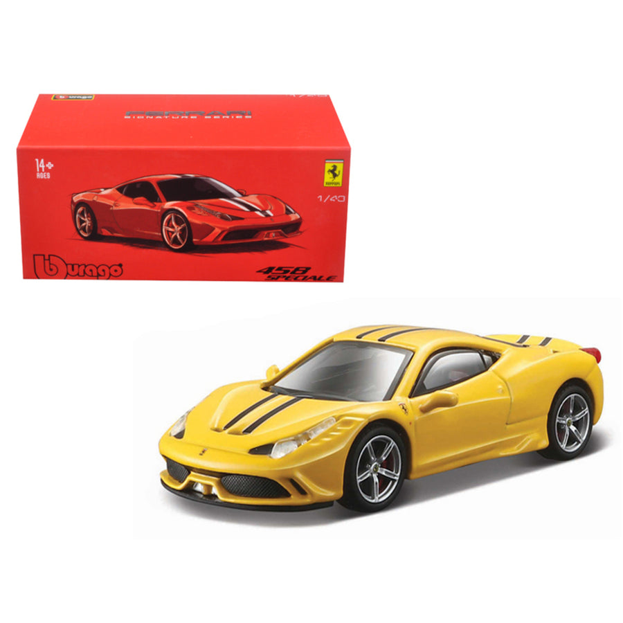 Ferrari 458 Speciale Yellow Signature Series 1/43 Diecast Model Car By Bburago 36901y