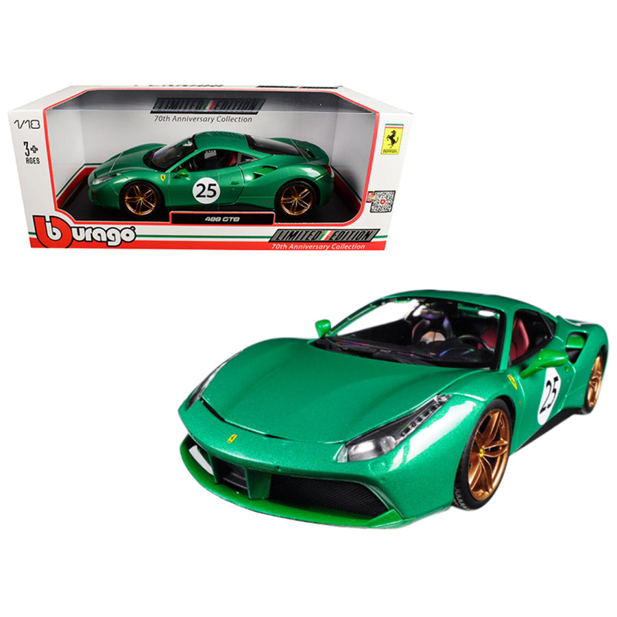 Ferrari 488 Gtb 70th Anniversary The Green Jewel 1/18 Diecast Model Car By Bburago 76101