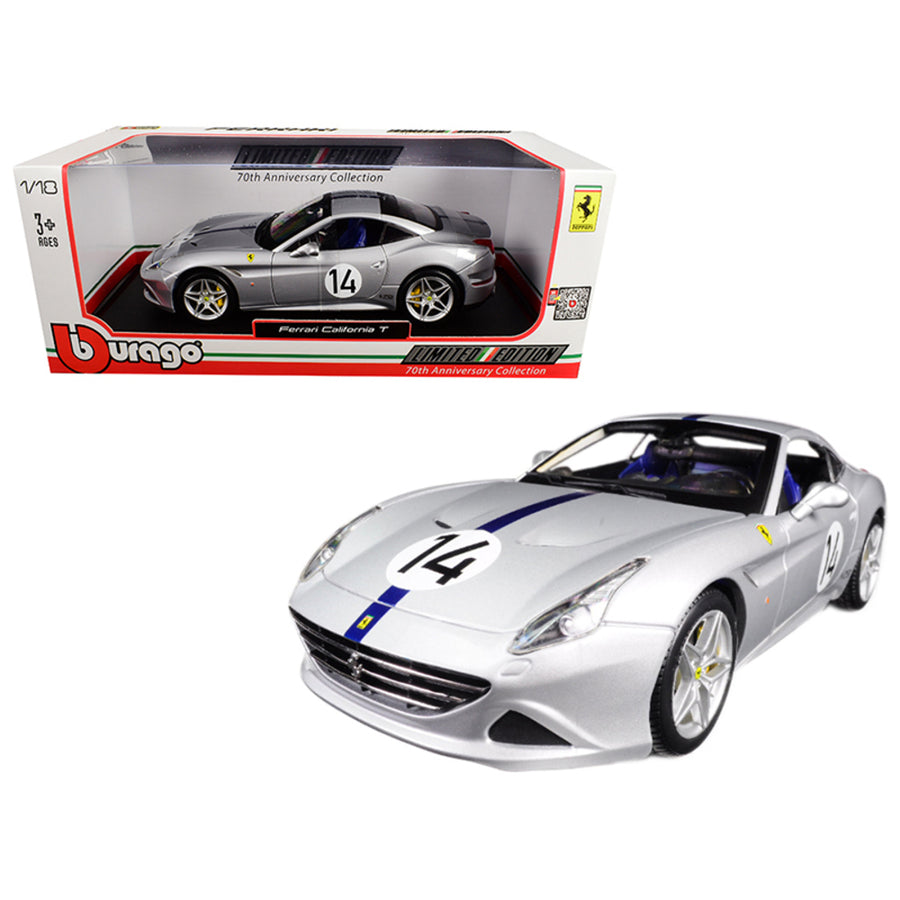 Ferrari California T Hot Rod Silver #14 70th Anniversary 1/18 Diecast Model Car By Bburago 76103