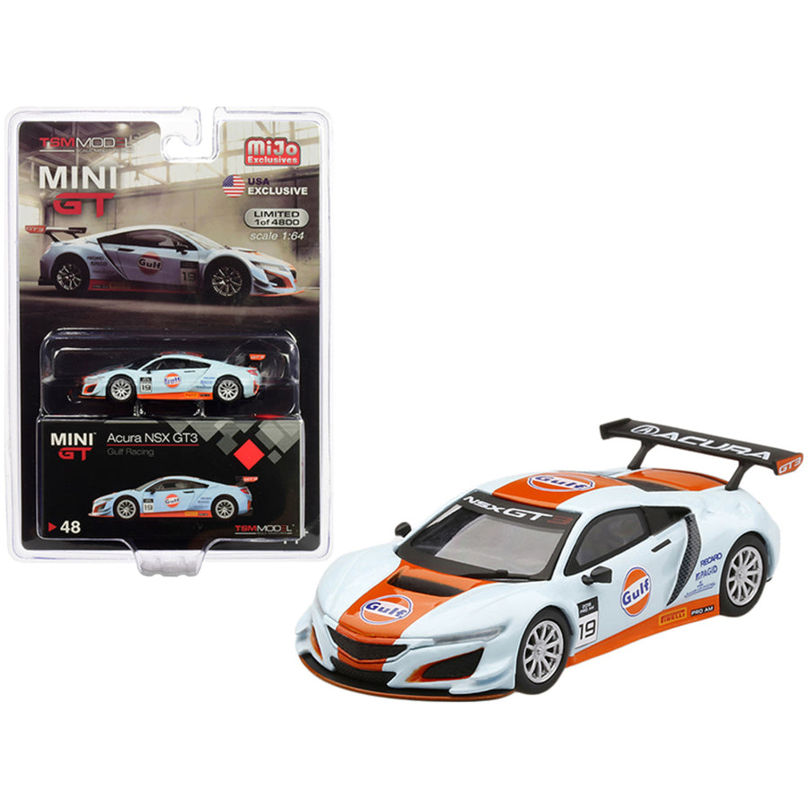 Acura Nsx Gt3 #19 Gulf Racing Light Blue And Orange Limited Edition To 4,800 Pieces Worldwide 1/64 Diecast Model Car By True Scale Miniatures Mgt00048