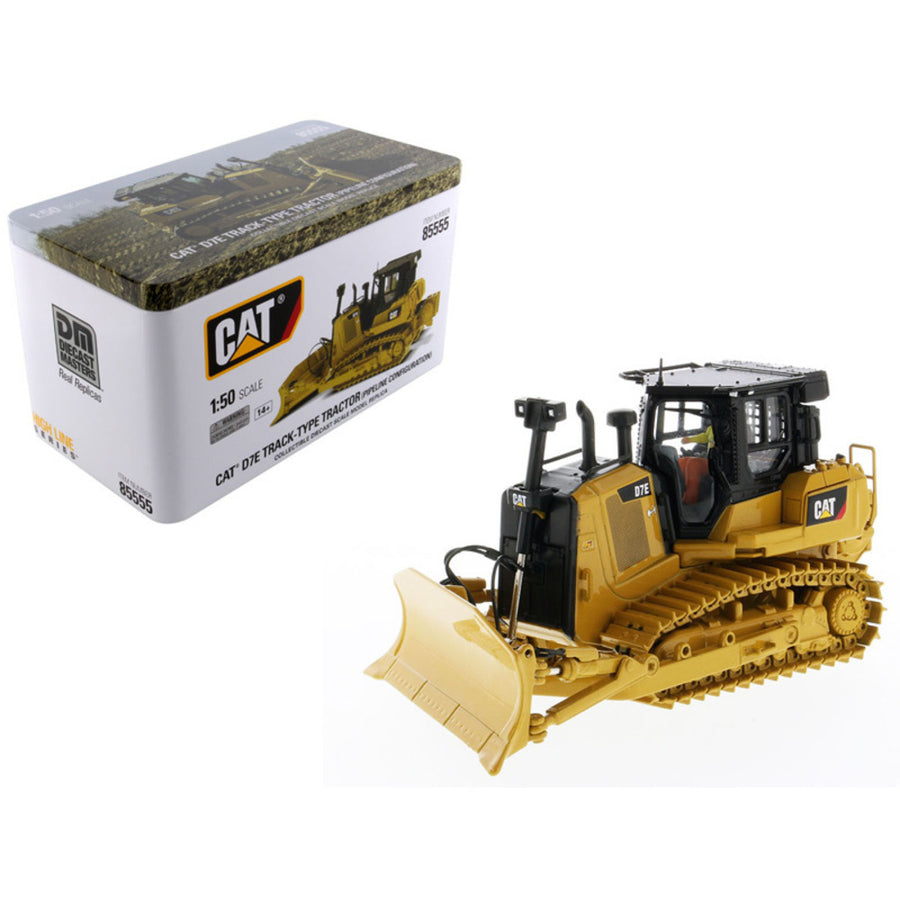 Cat Caterpillar D7e Track Type Tractor Dozer In Pipeline Configuration With Operator High Line Series 1/50 Diecast Model By Diecast Masters 85555