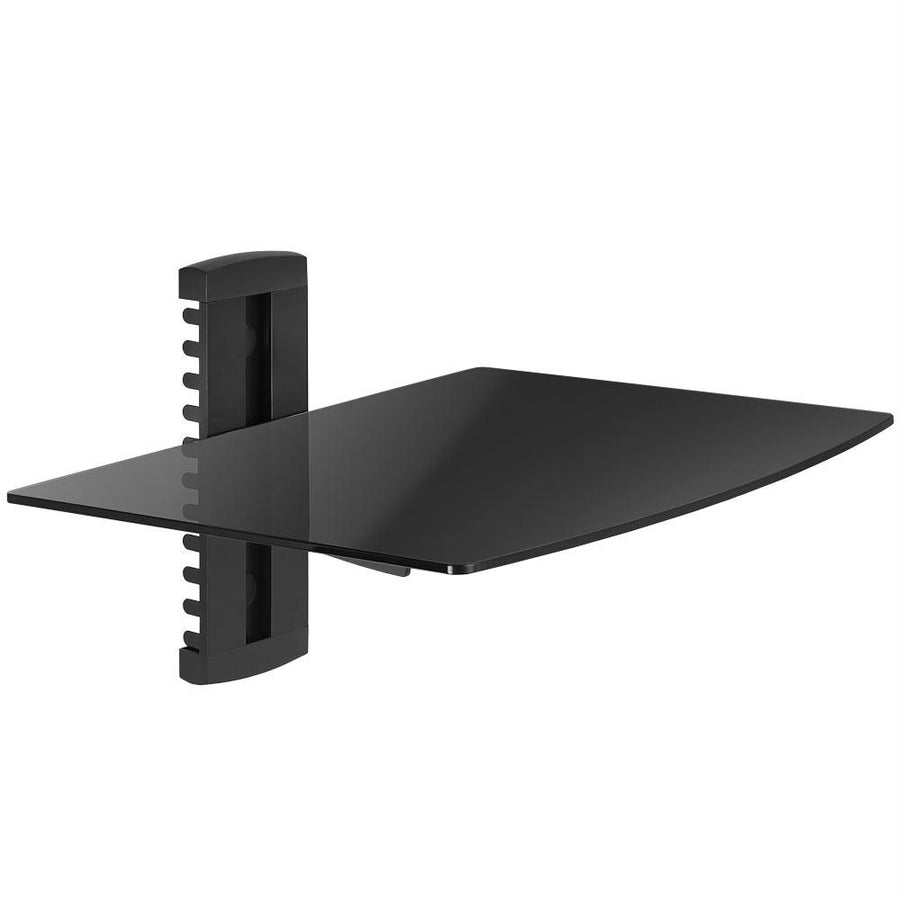 Cmple - Adjustable Floating Wall Mount Tempered Glass Shelf For Dvd Player, Gaming Consoles, Tv Box, Cable Box, Projector And Other Av Devices Up To 17lbs - One Shelf, Black