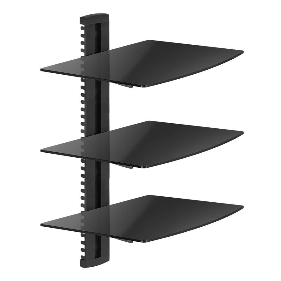 Cmple – Adjustable 3 Shelf Floating Wall Mount Tempered Glass 3 Shelves For Dvd Player, Gaming Consoles, Tv Box, Cable Box, Projector And Other Av Components Up To 17lbs - Three Shelves, Black