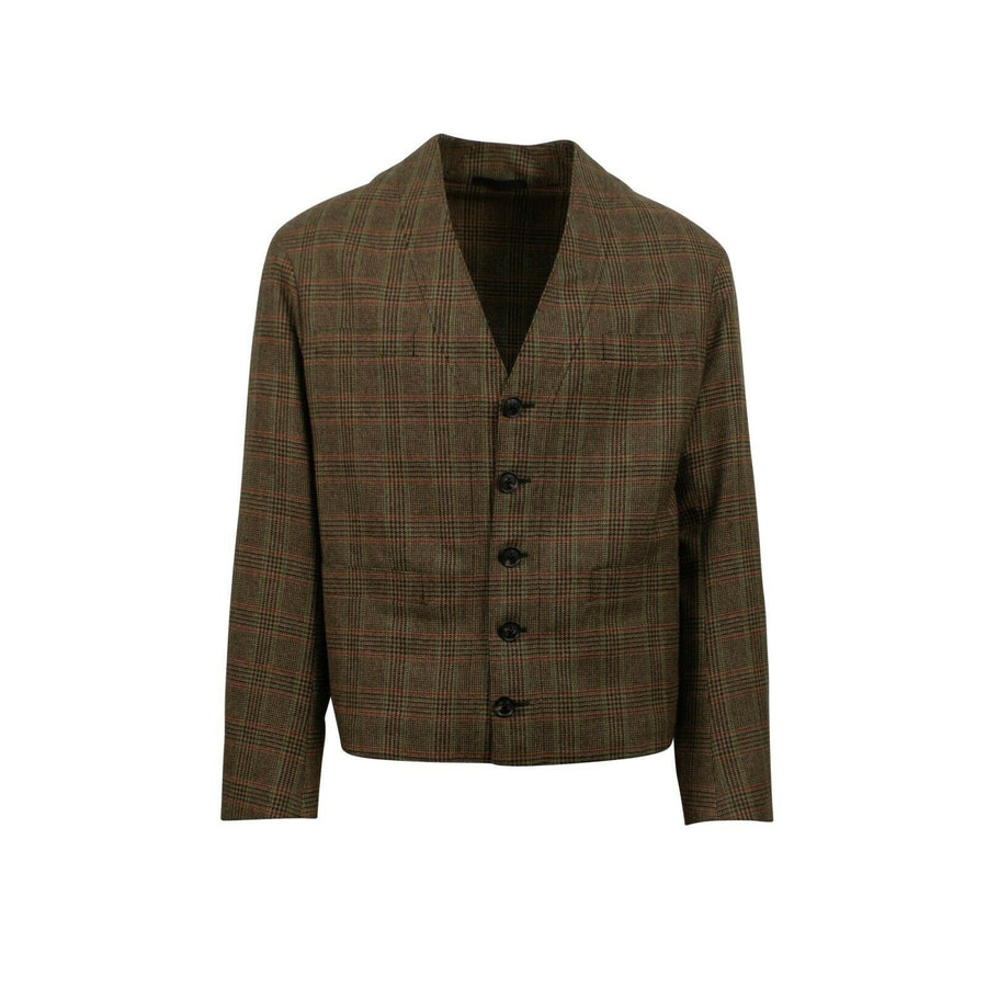 Plaid Wool Button Up Sport Coat - Brown