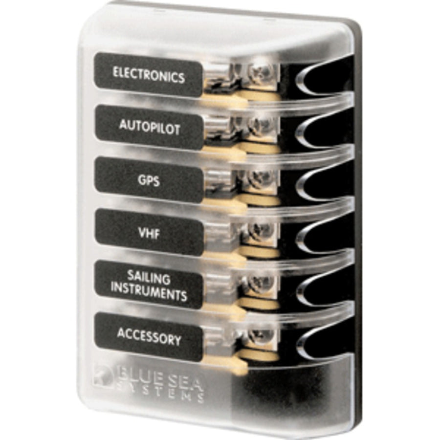 Blue Sea 5018 St Glass Fuse Block W/out Negative Bus - 6 Circuit